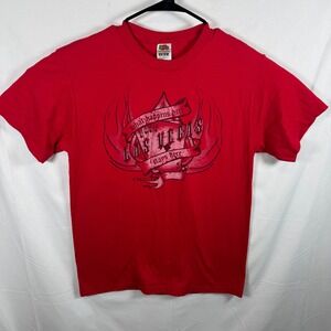 Vintage 90's Fruit of the Loom T-Shirt Mens Medium Red Las Vegas VTG Aces Poker